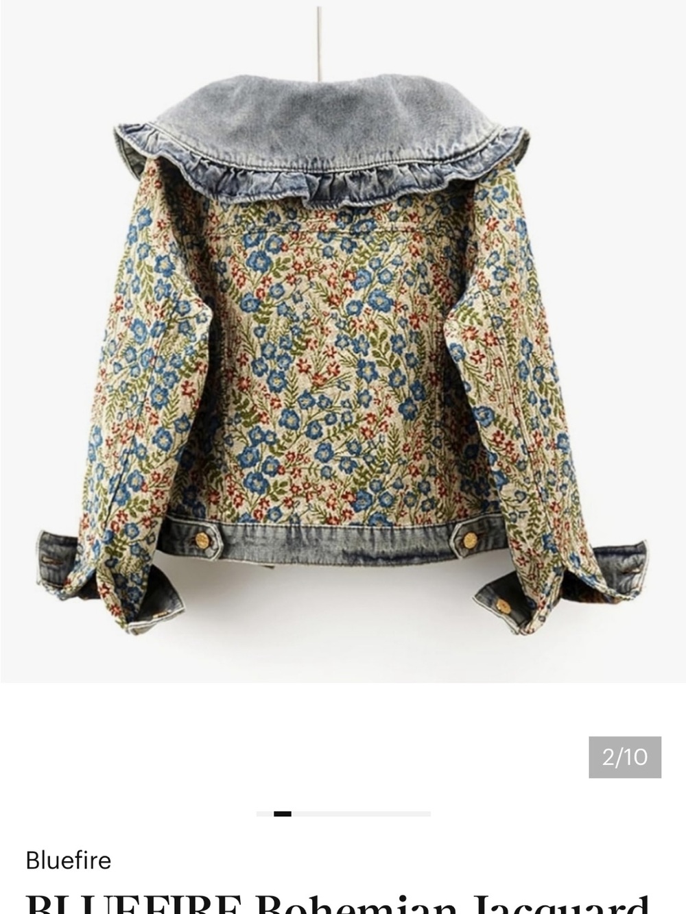 Women's Cream Floral Jacquard Jacket with Denim Trim - Picture 4 of 5